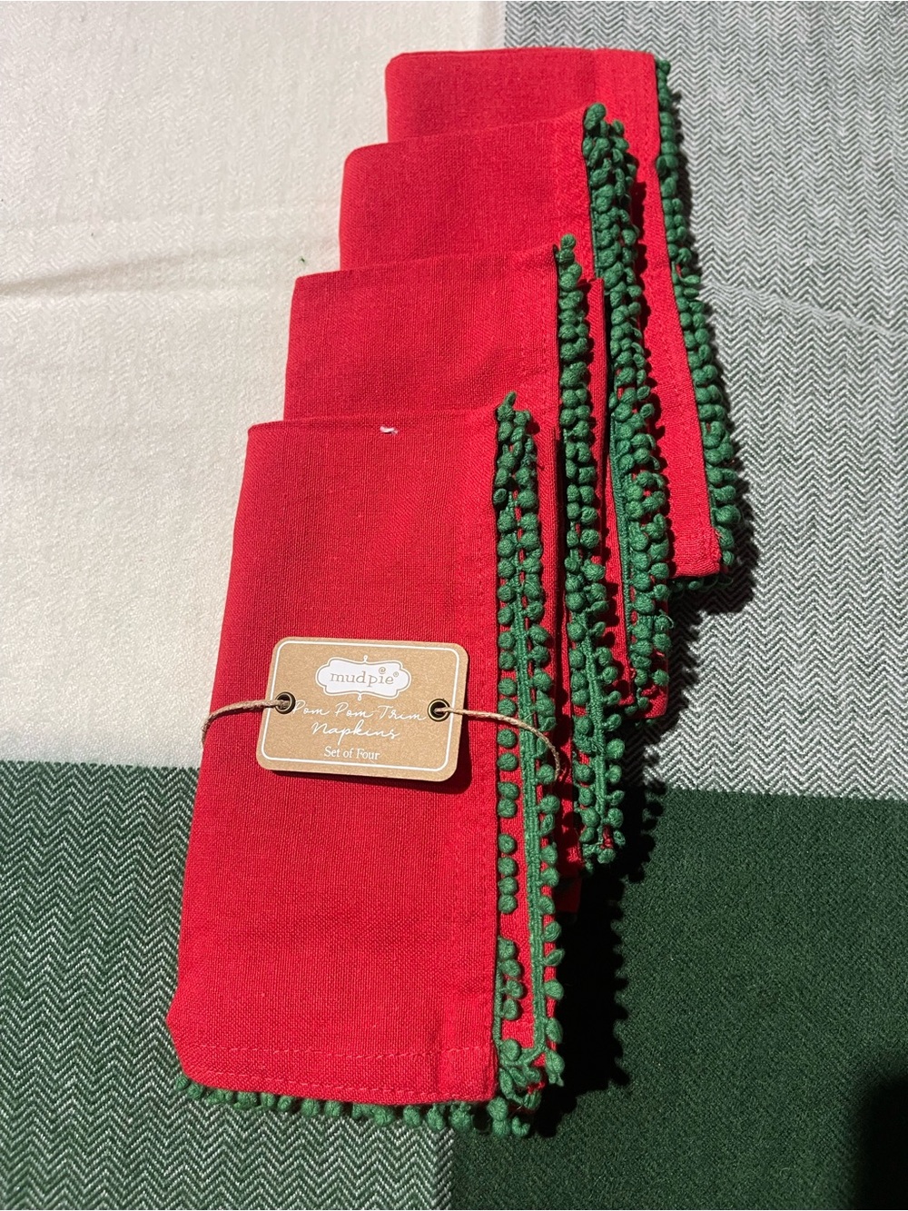 Mud Pie Red Pom Pom Table Napkins - Set of Four